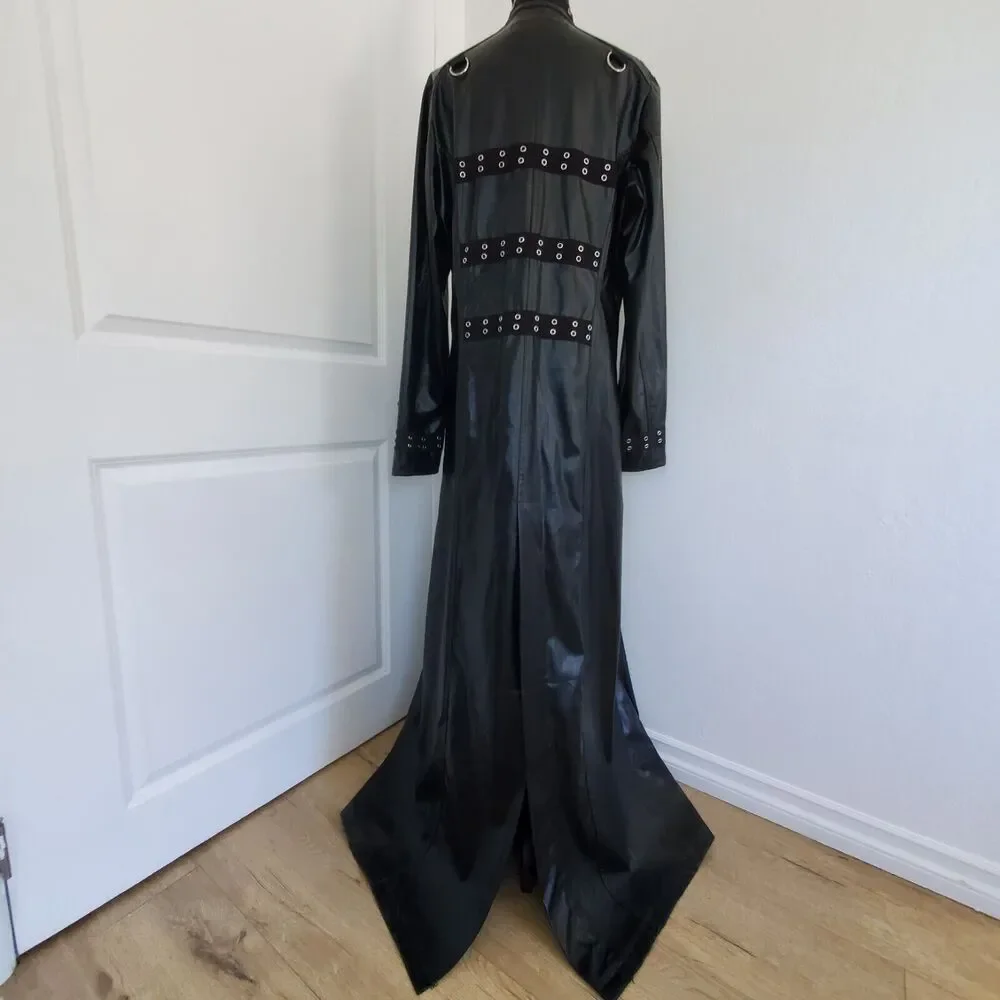 VTG TRIPP NYC Black Trench Coat Jacket Punk Gothic Hellraiser Bondage Men's M - Picture 2 of 16
